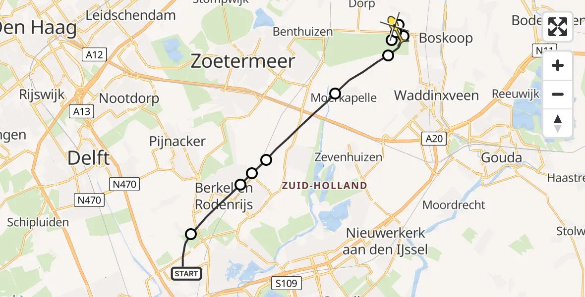 Routekaart van de vlucht: Lifeliner 2 naar Hazerswoude-Dorp