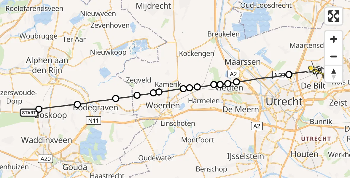 Routekaart van de vlucht: Lifeliner 2 naar Bilthoven