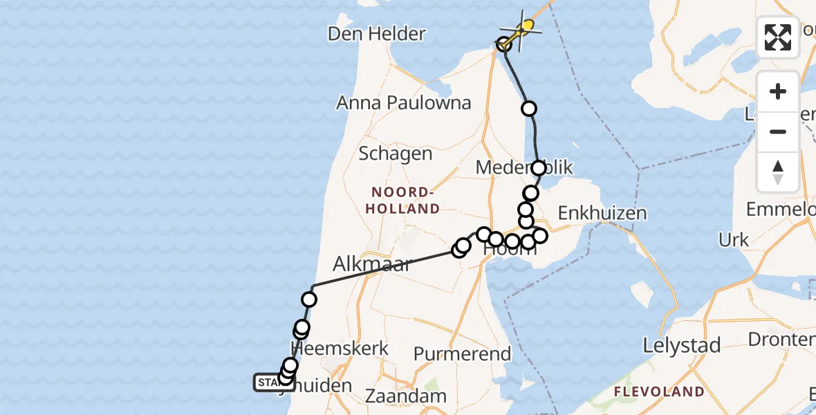 Routekaart van de vlucht: Politieheli naar Den Oever