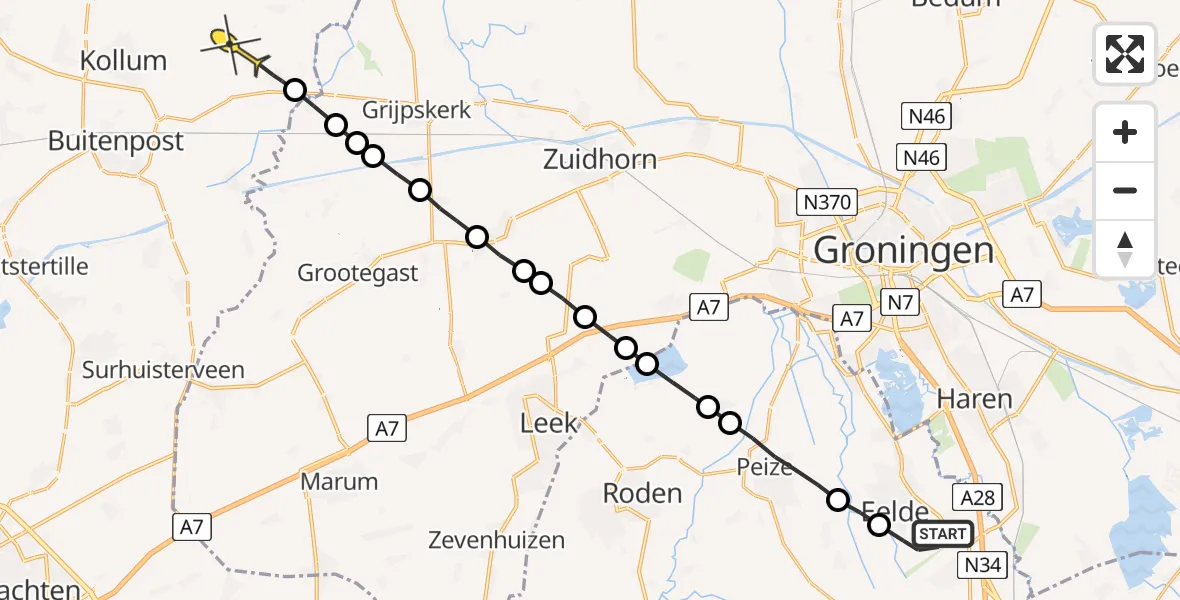 Routekaart van de vlucht: Lifeliner 4 naar Burum