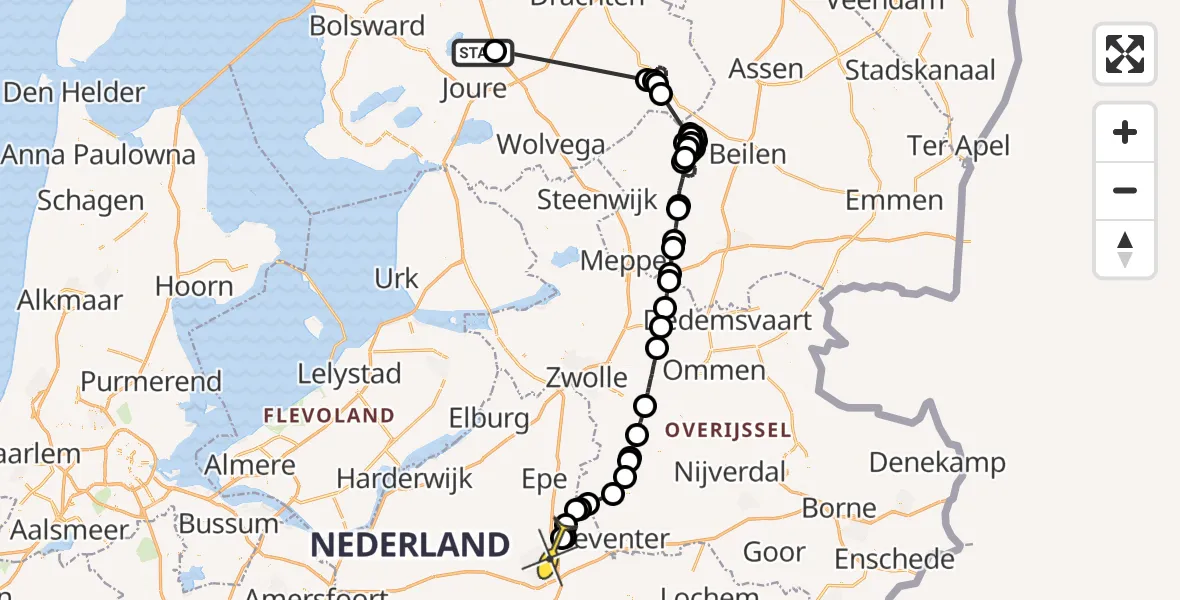 Routekaart van de vlucht: Politieheli naar Apeldoorn