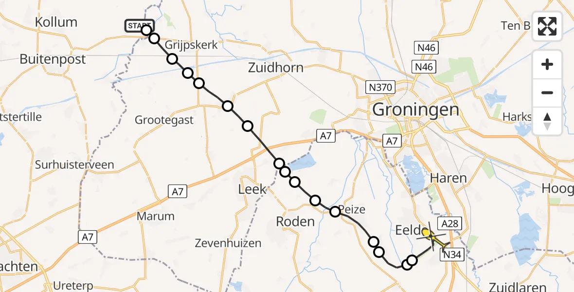 Routekaart van de vlucht: Lifeliner 4 naar Groningen Airport Eelde