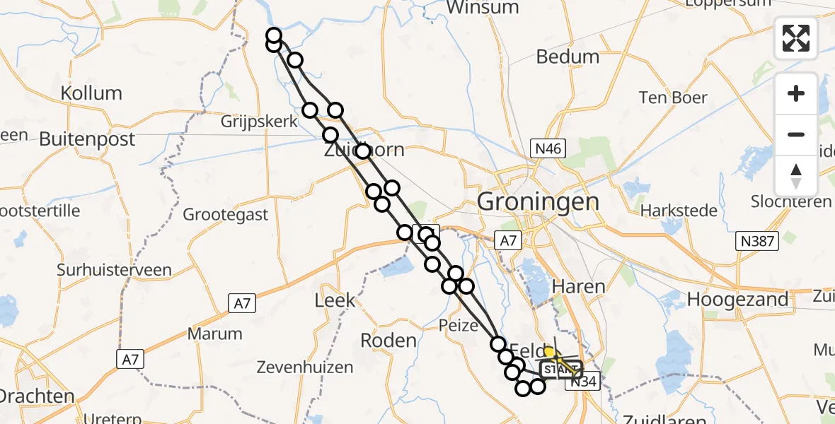 Routekaart van de vlucht: Lifeliner 4 naar Groningen Airport Eelde