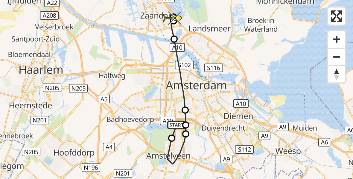 Routekaart van de vlucht: Lifeliner 1 naar Zaandam