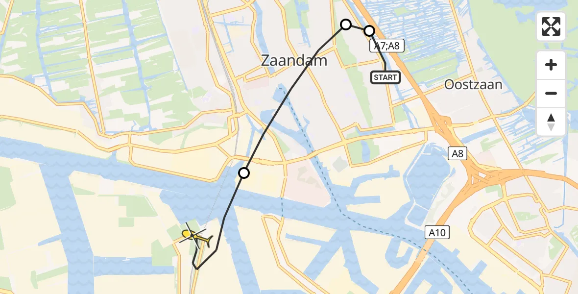 Routekaart van de vlucht: Lifeliner 1 naar Amsterdam Heliport