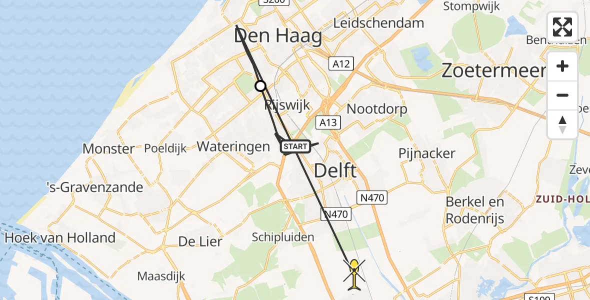Routekaart van de vlucht: Politiehelikopter naar Schiedam