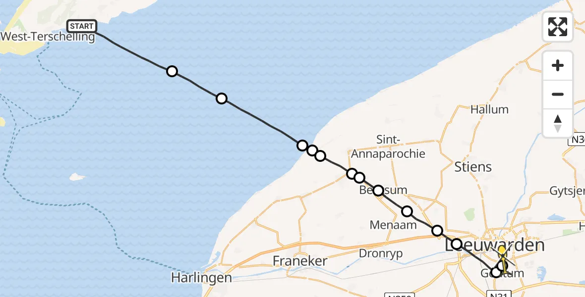 Routekaart van de vlucht: Lifeliner 4 naar Leeuwarden