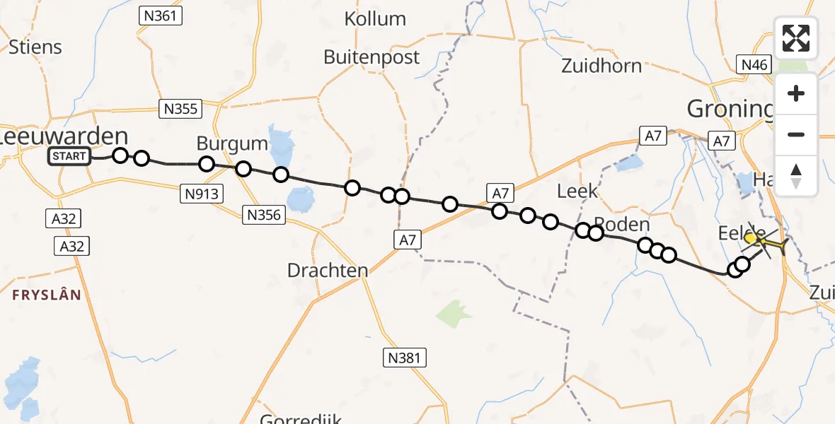 Routekaart van de vlucht: Lifeliner 4 naar Groningen Airport Eelde