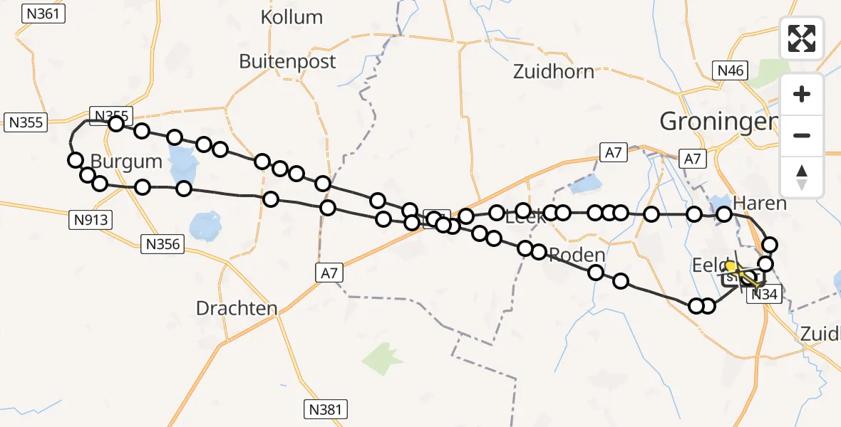 Routekaart van de vlucht: Lifeliner 4 naar Groningen Airport Eelde