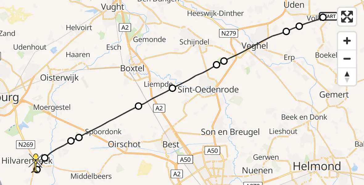 Routekaart van de vlucht: Lifeliner 3 naar Hilvarenbeek