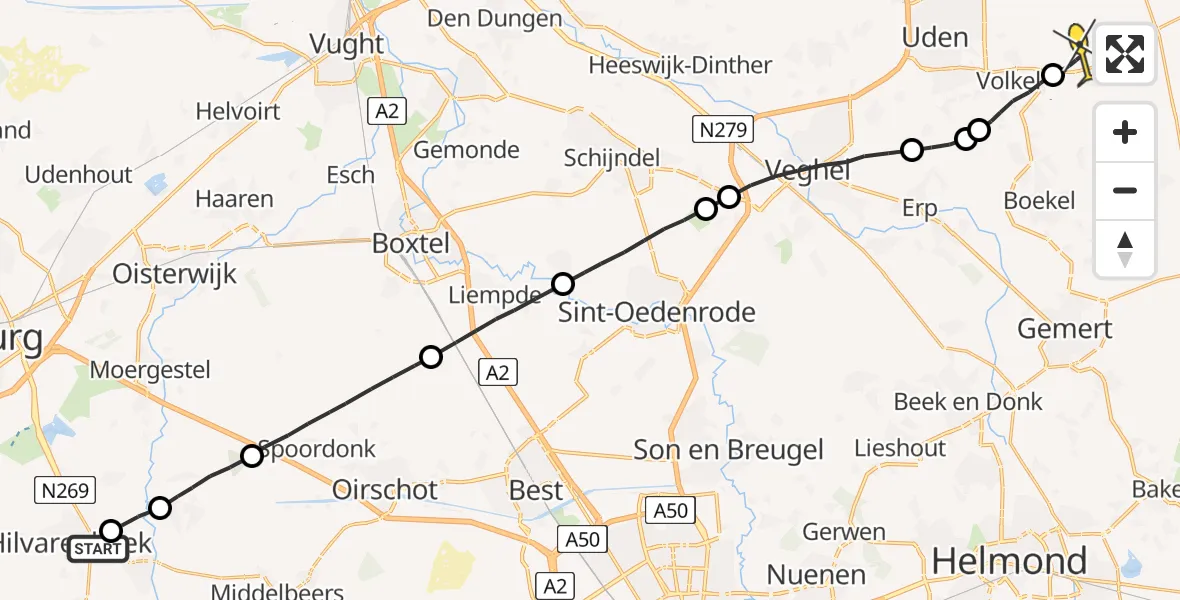 Routekaart van de vlucht: Lifeliner 3 naar Vliegbasis Volkel