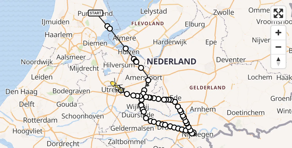 Routekaart van de vlucht: Politieheli naar Utrecht