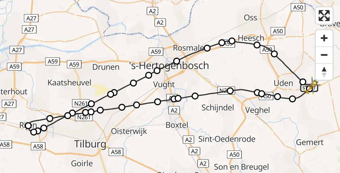 Vluchtroute Traumahelikopter Vliegbasis Volkel - Vliegbasis Volkel, 11 september 2022, 00:21