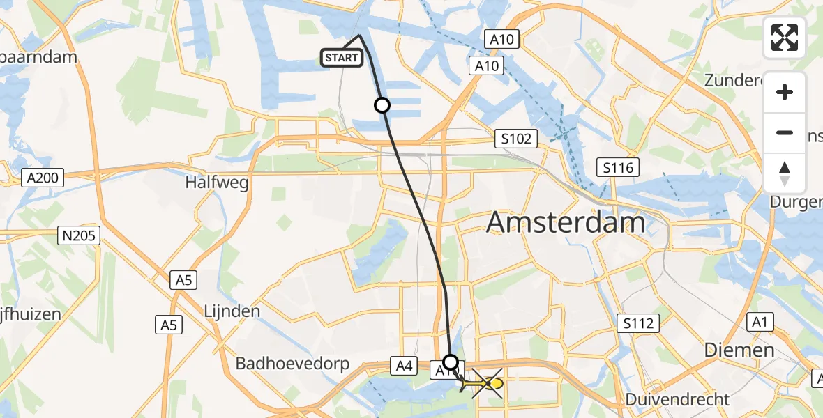 Routekaart van de vlucht: Lifeliner 1 naar VU Medisch Centrum Amsterdam