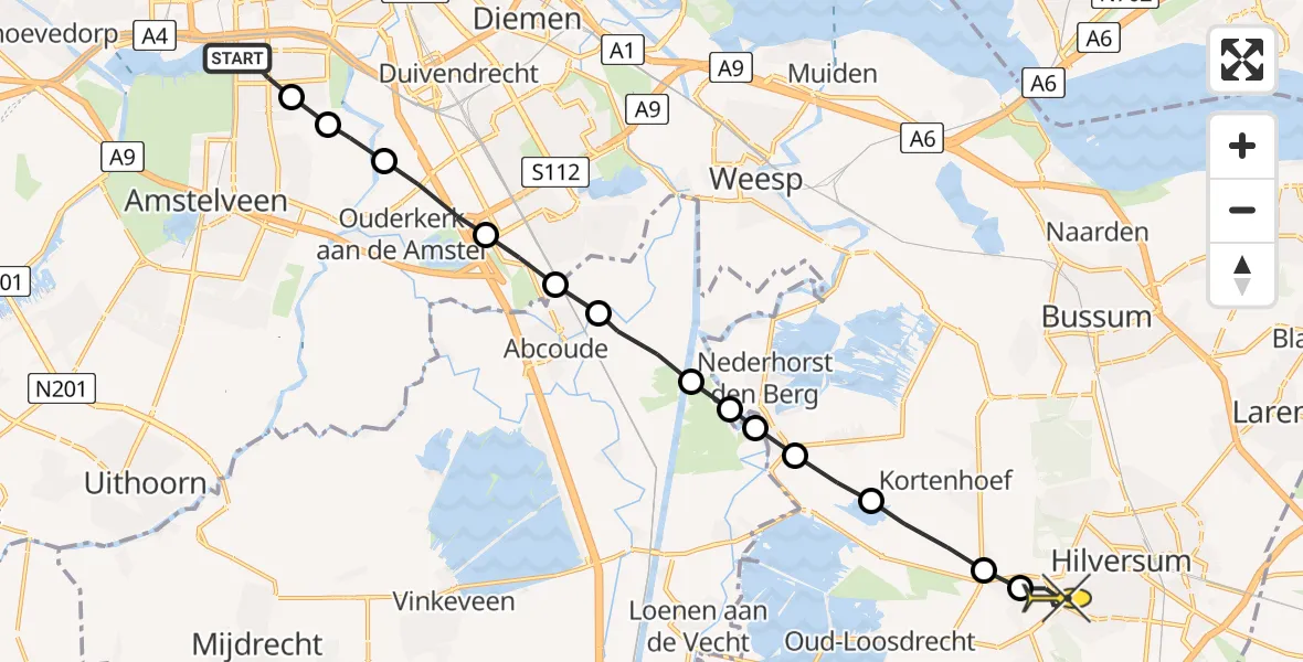 Routekaart van de vlucht: Lifeliner 1 naar Hilversum