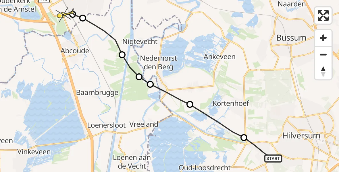 Routekaart van de vlucht: Lifeliner 1 naar Academisch Medisch Centrum (AMC)