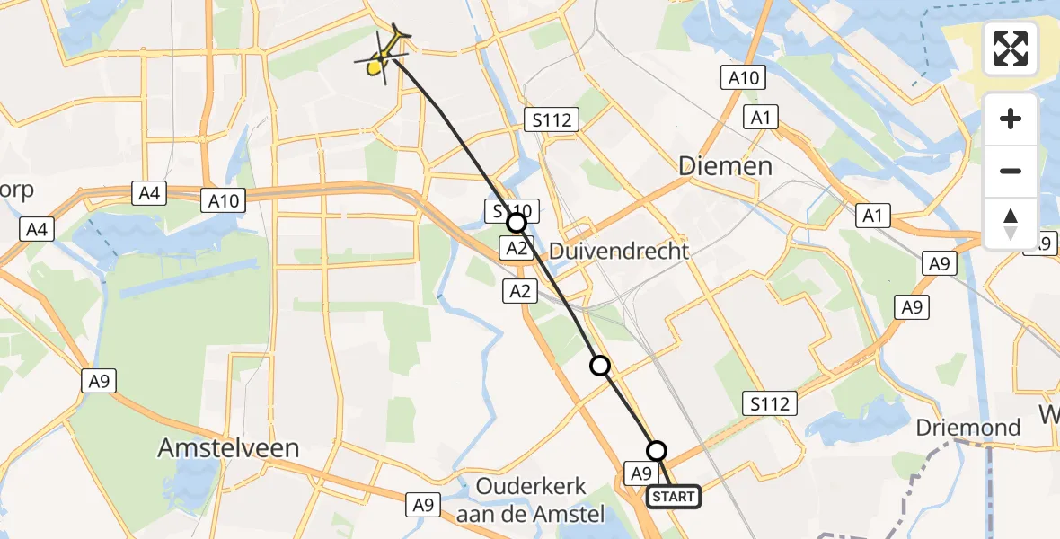 Routekaart van de vlucht: Lifeliner 1 naar Amsterdam