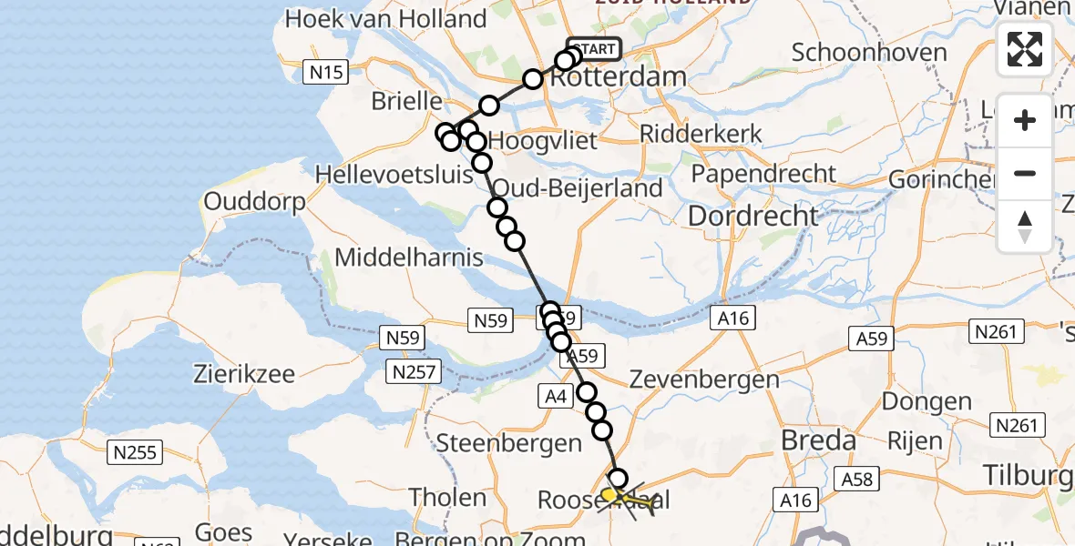 Routekaart van de vlucht: Lifeliner 2 naar Roosendaal