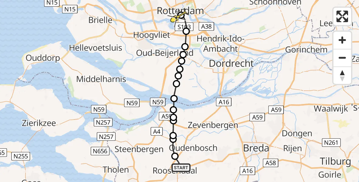 Routekaart van de vlucht: Lifeliner 2 naar Erasmus MC