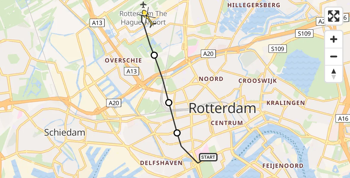 Routekaart van de vlucht: Lifeliner 2 naar Rotterdam The Hague Airport