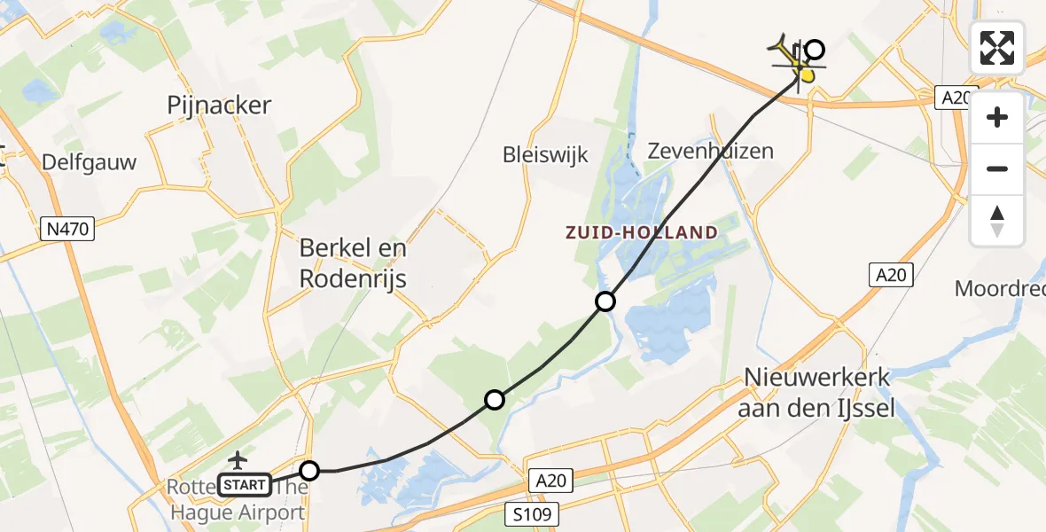 Routekaart van de vlucht: Lifeliner 2 naar Waddinxveen