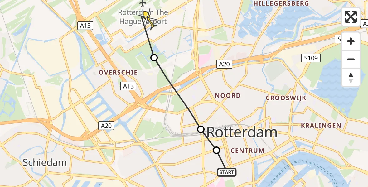 Routekaart van de vlucht: Lifeliner 2 naar Rotterdam The Hague Airport