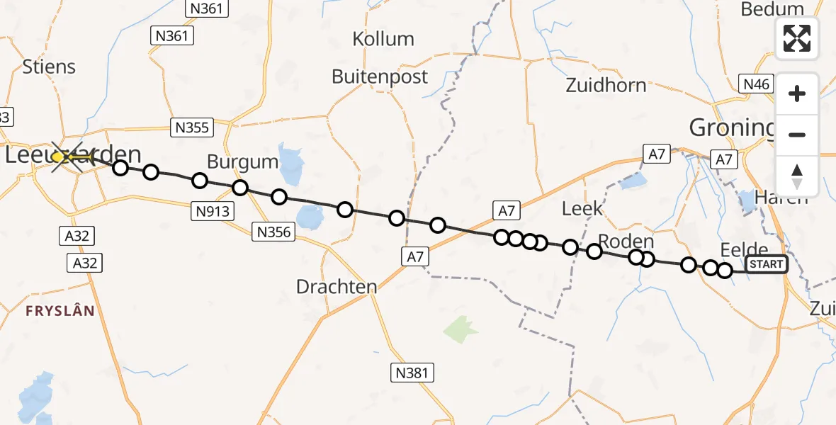 Routekaart van de vlucht: Lifeliner 4 naar Leeuwarden