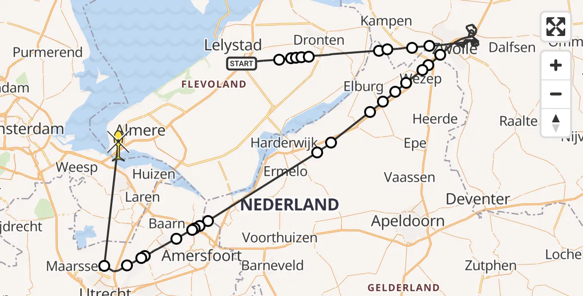 Routekaart van de vlucht: Politieheli naar Almere