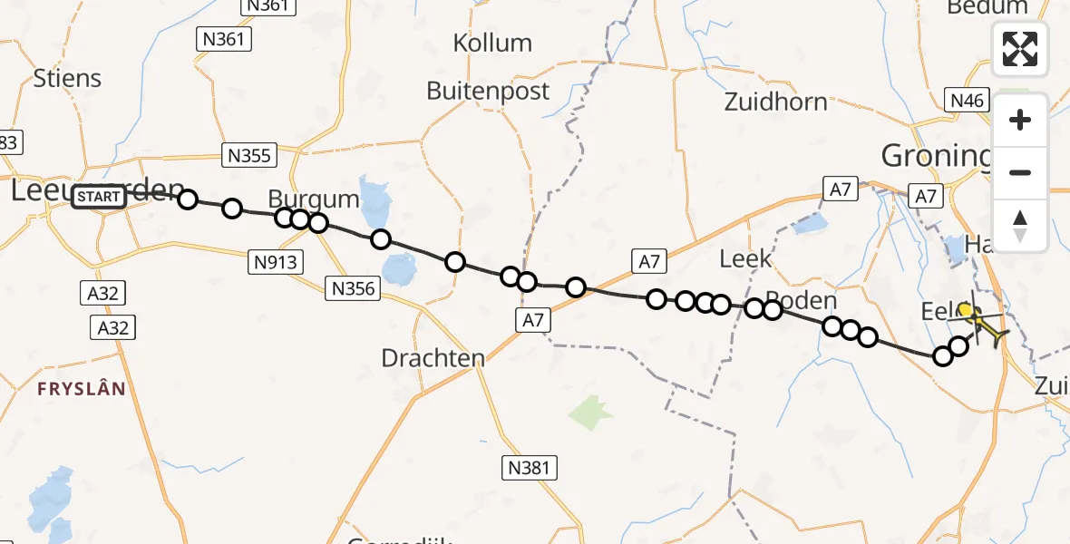 Routekaart van de vlucht: Lifeliner 4 naar Groningen Airport Eelde