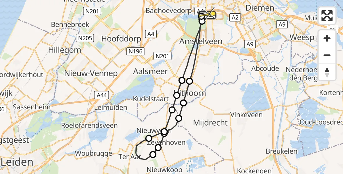 Routekaart van de vlucht: Lifeliner 1 naar VU Medisch Centrum Amsterdam