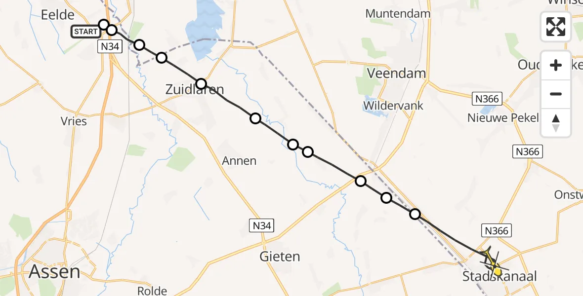 Routekaart van de vlucht: Lifeliner 4 naar Stadskanaal