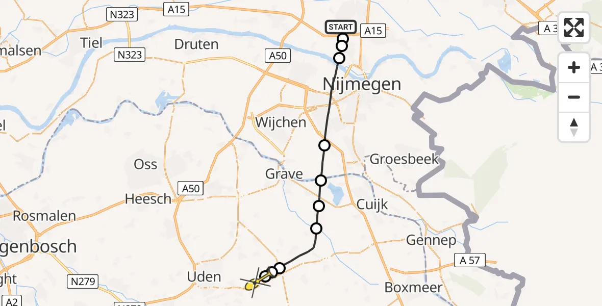 Routekaart van de vlucht: Lifeliner 3 naar Vliegbasis Volkel