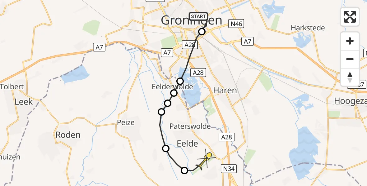 Routekaart van de vlucht: Lifeliner 4 naar Groningen Airport Eelde