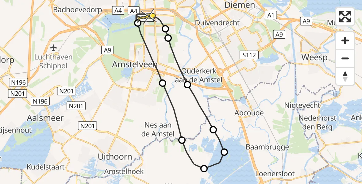 Routekaart van de vlucht: Lifeliner 1 naar VU Medisch Centrum Amsterdam
