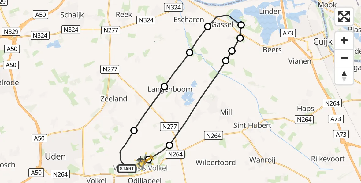 Vluchtroute Traumahelikopter Vliegbasis Volkel - Vliegbasis Volkel, 11 september 2022, 22:20
