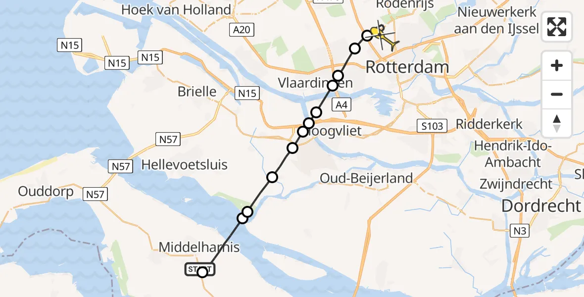 Routekaart van de vlucht: Lifeliner 2 naar Rotterdam The Hague Airport