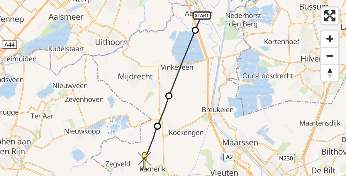 Routekaart van de vlucht: Politiehelikopter naar Kamerik
