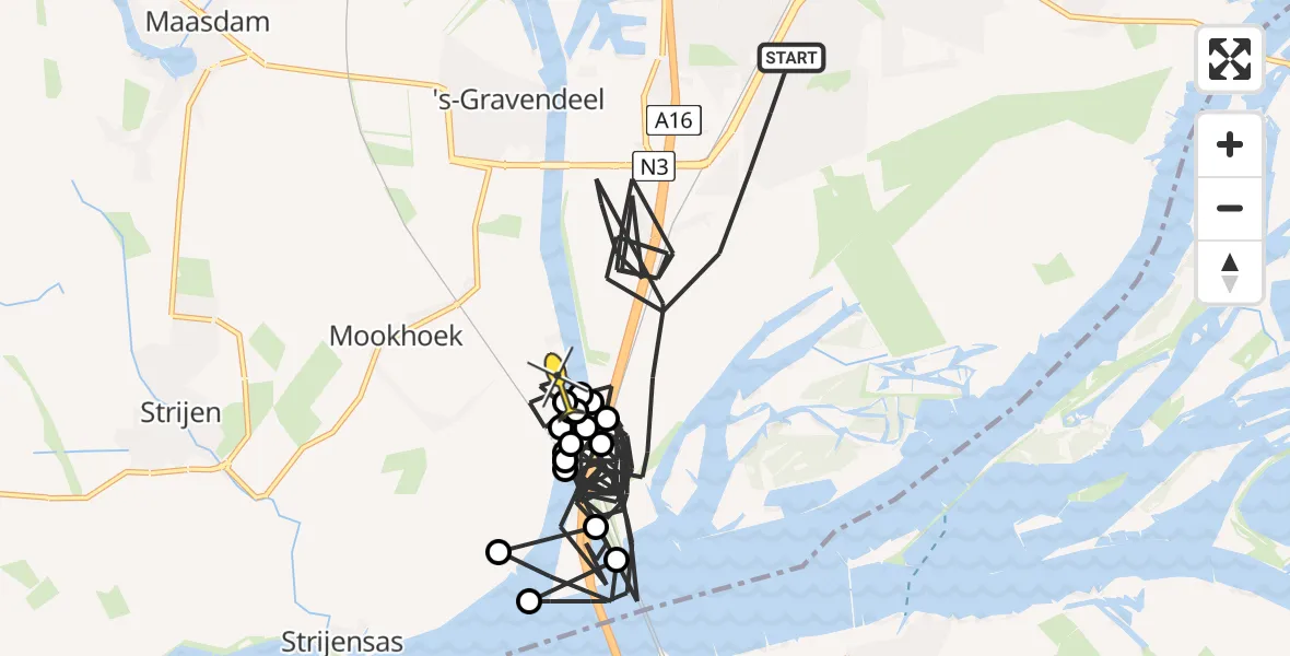 Routekaart van de vlucht: Politieheli naar 's-Gravendeel