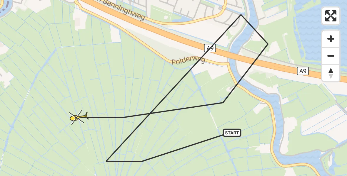 Routekaart van de vlucht: Politieheli naar Ouderkerk aan de Amstel