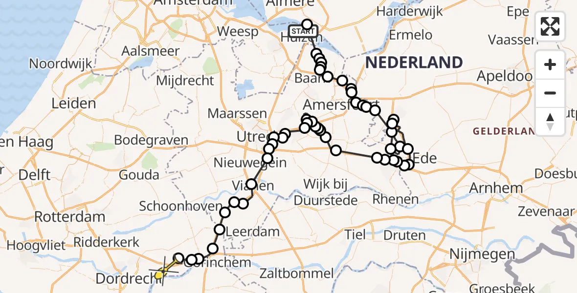 Routekaart van de vlucht: Politieheli naar Dordrecht