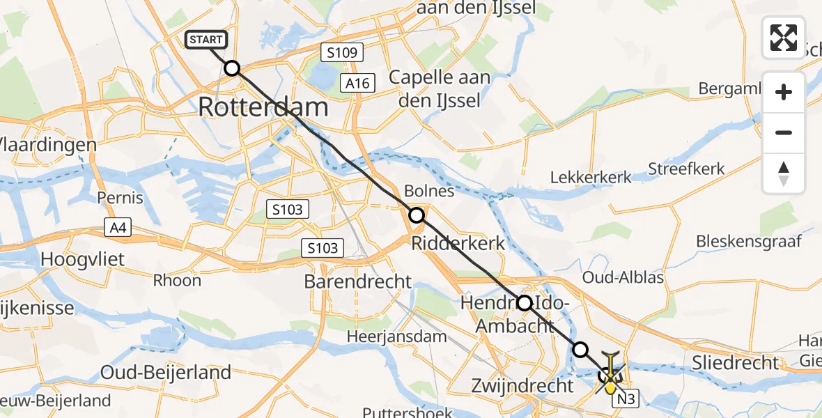 Routekaart van de vlucht: Lifeliner 2 naar Dordrecht