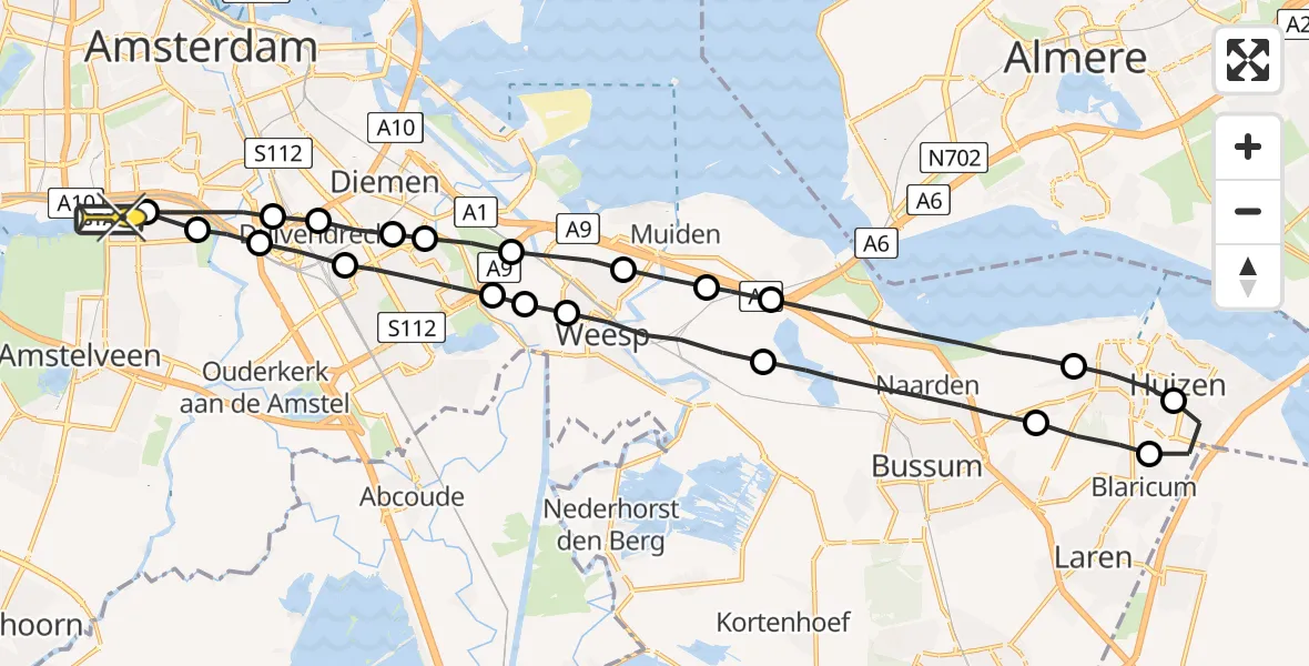 Routekaart van de vlucht: Lifeliner 1 naar VU Medisch Centrum Amsterdam
