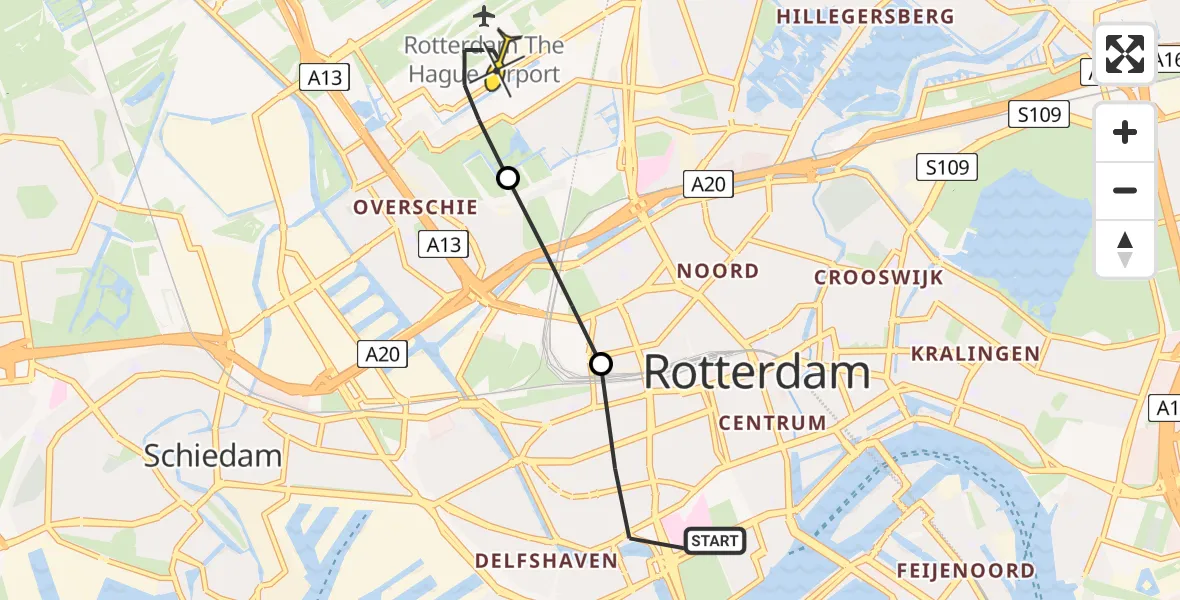 Routekaart van de vlucht: Lifeliner 2 naar Rotterdam The Hague Airport