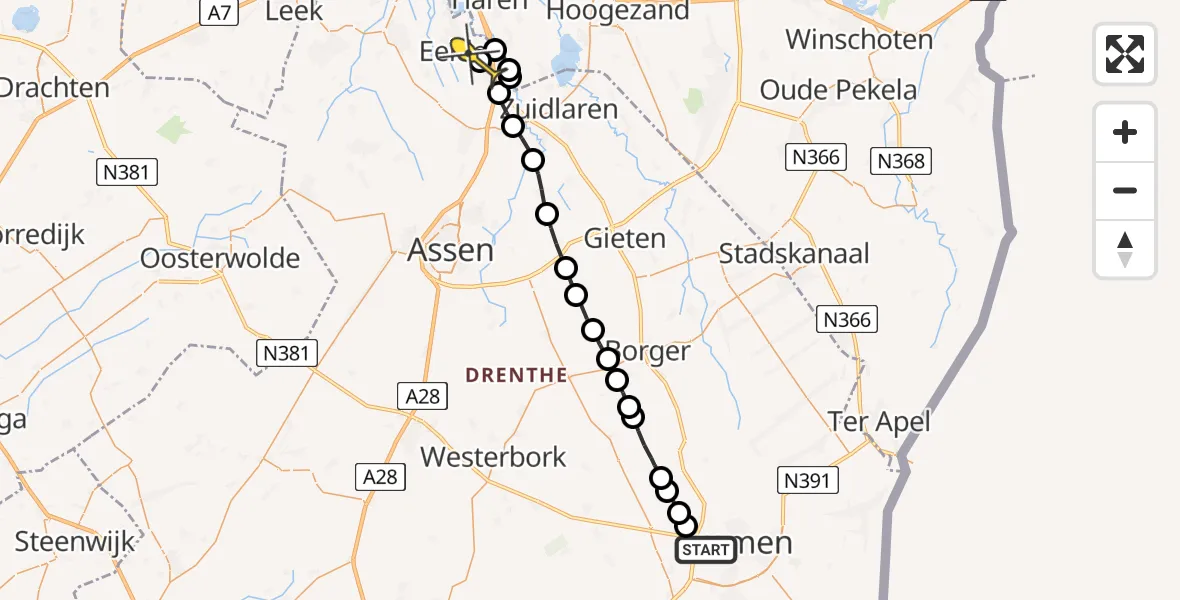 Routekaart van de vlucht: Lifeliner 4 naar Groningen Airport Eelde