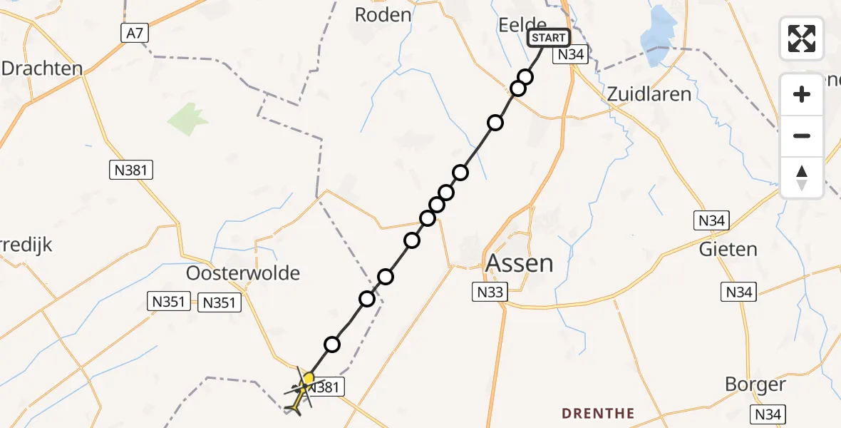 Routekaart van de vlucht: Lifeliner 4 naar Appelscha