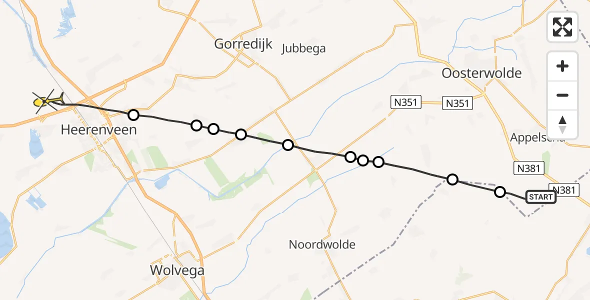 Routekaart van de vlucht: Lifeliner 4 naar Heerenveen