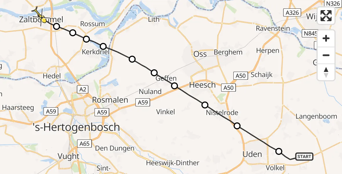 Routekaart van de vlucht: Lifeliner 3 naar Zaltbommel