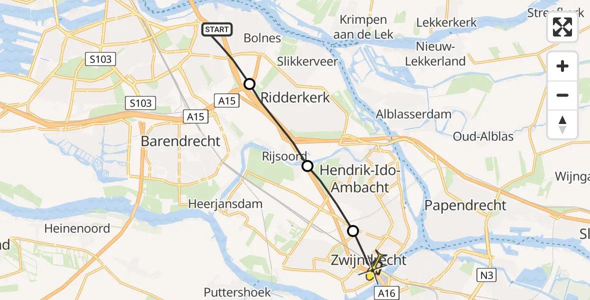 Routekaart van de vlucht: Lifeliner 2 naar Zwijndrecht