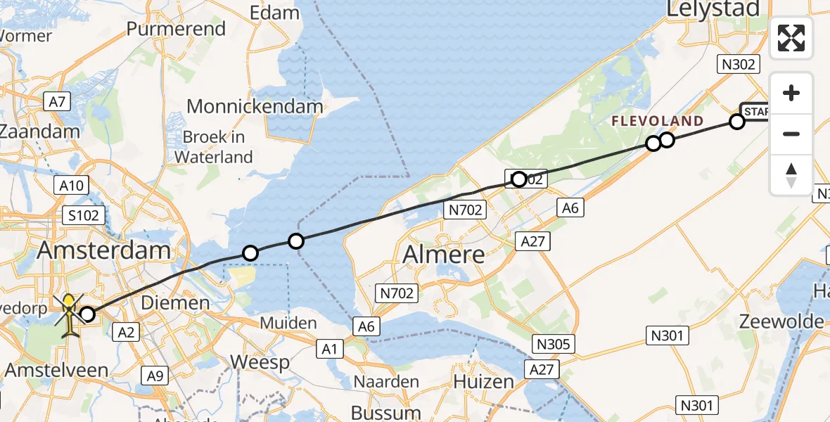 Routekaart van de vlucht: Lifeliner 1 naar VU Medisch Centrum Amsterdam