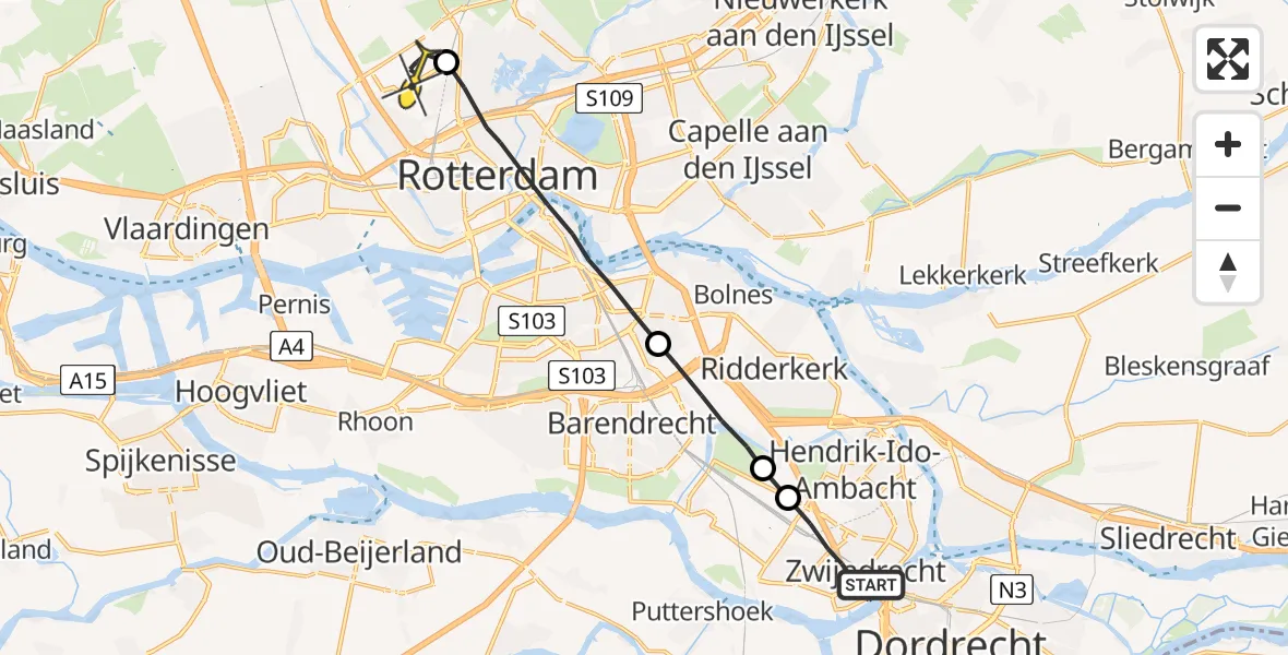 Routekaart van de vlucht: Lifeliner 2 naar Rotterdam The Hague Airport